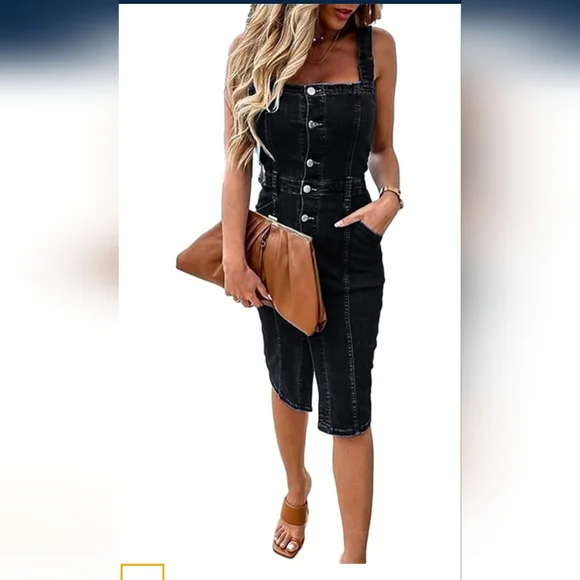 Dresses | Womens Button Front Adjustable Strap Denim Dress Sexy Bodycon  Overall Jean Midi | Poshmark
